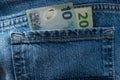 New Zealand dollars in jeans
