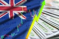 New Zealand flag and chart growing US dollar position with a fan of dollar bills Royalty Free Stock Photo
