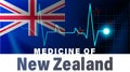 New Zealand flag and heartbeat line illustration. Medicine of New Zealand with country name