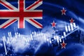 New Zealand flag, stock market, exchange economy and Trade, oil production, container ship in export and import business and Royalty Free Stock Photo