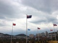 New Zealand Flag Waving in the air of UN Memorial Cemetery in Busan, South Korea, Asia