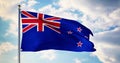 New zealand flag waving in the wind shows new zealander symbol of patriotism - 4k 3d render