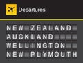 New Zealand flip alphabet airport departures, New Zealand, Auckland, Wellington, New Plymouth