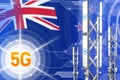 New Zealand 5G industrial illustration, large cellular network mast or tower on modern background with the flag - 3D Illustration