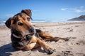 New Zealand Huntaway dog at the beach after retiring from 10 years working full time sheep herding