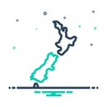 Mix icon for New Zealand, map and atlantic