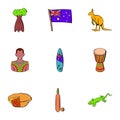 New zealand icons set, cartoon style