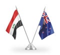 New Zealand and Iraq table flags isolated on white 3D rendering