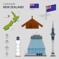 New Zealand Landmark Flat Icons vector