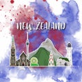 New Zealand Landmark Global Travel And Journey watercolor background. Vector Design Template.used for your advertisement, book,