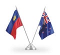 New Zealand and Liechtenstein table flags isolated on white 3D rendering