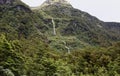 New Zealand- Long Waterfall in the Doubtful Sound Mountains