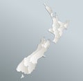 New Zealand map, administrative division, blue white card paper 3D blank