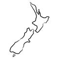 New Zealand map from the contour black brush lines different thickness on white background. Vector illustration Royalty Free Stock Photo