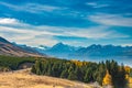 New Zealand. Mountain landscape including Aoraki Mt. Cook and Mt. Tasman of Southern Alps. Snowcapped mountains Royalty Free Stock Photo