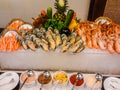 New Zealand mussels and shrimps buffet in the seafood restaurant