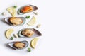 New Zealand Mussels with slices lemon, parsley and garlic