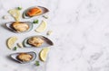 New Zealand Mussels with slices lemon, parsley and garlic Royalty Free Stock Photo