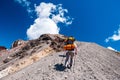 New Zealand, North Island, A group of backpacker hiking with a backpack in Tongariro Crossing track on a beautiful day