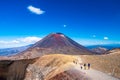 New Zealand, North Island, A group of people trekking in Beautiful Landscape of Tongariro Crossing track on a beautiful day