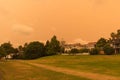 Haze from Australia`s bushfires hangs over North Shore in Auckland, New Zealand Royalty Free Stock Photo