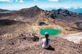 New Zealand, North Island, People enjoying the beautiful Landscape view of Tongariro Crossing track on a beautiful day with blue