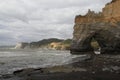 New Zealand North island Tongaporutu the black sandy Three Sisters Beach Area  15 km south from Mokau,New Zealand Royalty Free Stock Photo