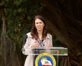 New Zealand Prime Minister Jacinda Ardern speaking at press conference Royalty Free Stock Photo