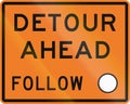 New Zealand road sign - Detour ahead, follow circle symbol