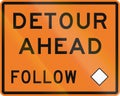 New Zealand road sign - Detour ahead, follow diamond symbol