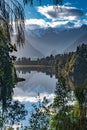 New Zealand\'s Southern Alps reflected in picturesque Lake Matheson Royalty Free Stock Photo