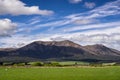 New Zealand scenery mountains and green grass field Royalty Free Stock Photo