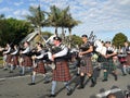 New Zealand: small town Christmas parade Scottish bagpipe band Royalty Free Stock Photo