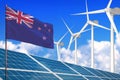 New Zealand solar and wind energy, renewable energy concept with solar panels - renewable energy against global warming - Royalty Free Stock Photo