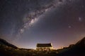 Travel landscape image of historic church with night sky at Lake Tekapo, New Zealand Royalty Free Stock Photo