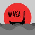 New Zealand traditional canoe. Waka vector illustration. Royalty Free Stock Photo