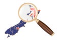 New Zealand under magnifying glass, analysis concept. 3D rendering