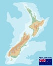 New Zealand. Vector geographic map of the New Zealand. Large detailed topographic map with contours, rivers, lakes, mountains.