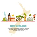 New Zealand vector poster with symbols, landmarks