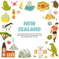 New Zealand vector poster with symbols, landmarks