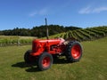 New Zealand: vineyard with red tractor h Royalty Free Stock Photo