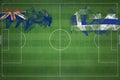 New Zealand vs Greece Soccer Match, national colors, national flags, soccer field, football game, Copy space