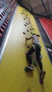 Rear view of climber climbing indoor rock climbing Royalty Free Stock Photo