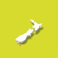 New Zealand - white 3D silhouette map of country area with dropped shadow on green background. Simple flat vector Royalty Free Stock Photo