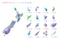 New Zealander low poly regions. Royalty Free Stock Photo