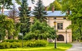 New Zywiec Castle, Palace of Habsburgs with historic park seen from main Well Courtyard in historic Zywiec city center in Poland