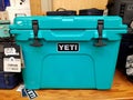 Newark, Delaware, U.S - June 14, 2021 - A light blue Yeti cooler