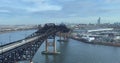 Newark, New Jersey, U.S - December 15, 2021 - The aerial view of Pulaski Skyway, taken from a helicopter ride