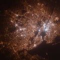 Newark (New Jersey, USA) street lights map. Satellite view on modern city at night. Royalty Free Stock Photo