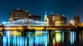 Newark, NJ cityscape by night